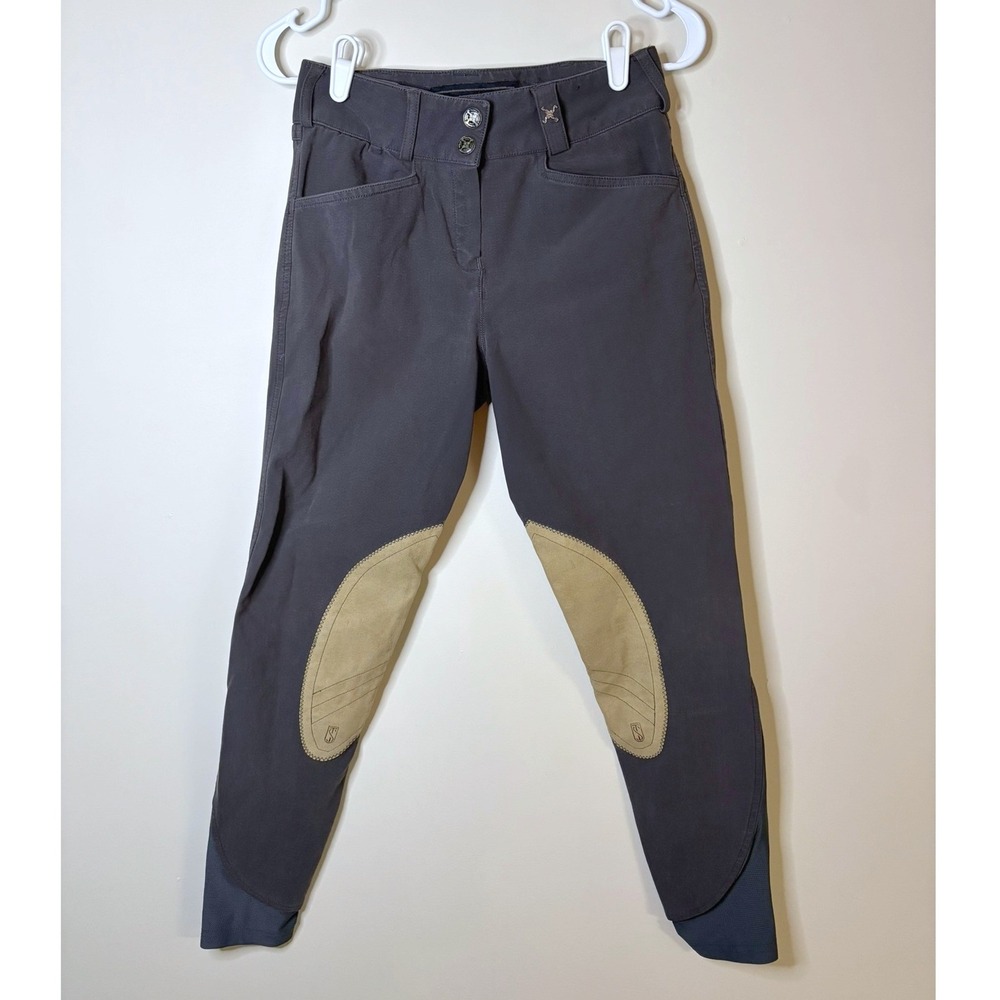 Tredstep Ireland Womens Equestrian Breeches Gray Tan Knee Patch Riding Pants 26R